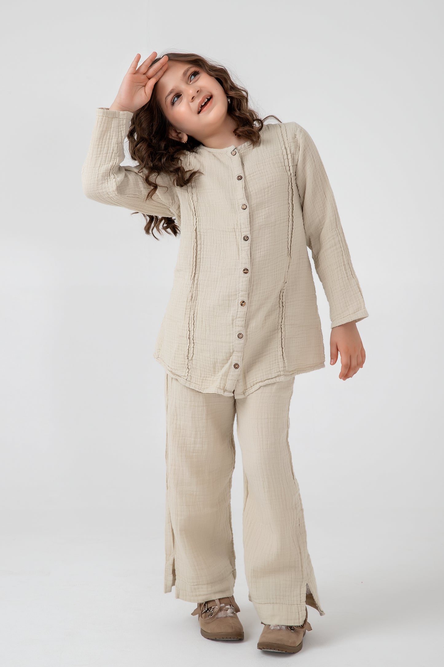 Beige Blossom Cotton Co-ord Set