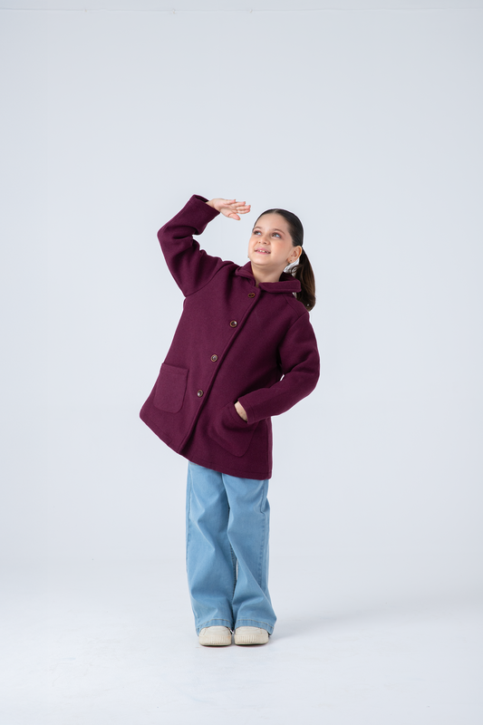 Girls' Maroon Felt Coat