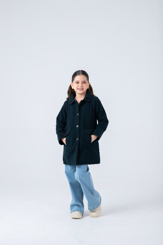 Girls Chic Black Felt Coat