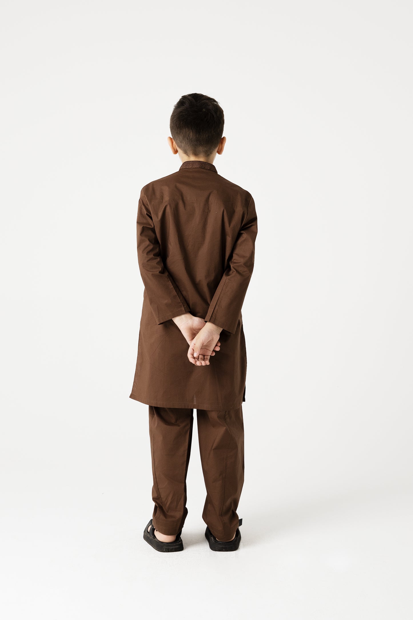Boys Heritage Brown Embroidered Kurta Shalwar
