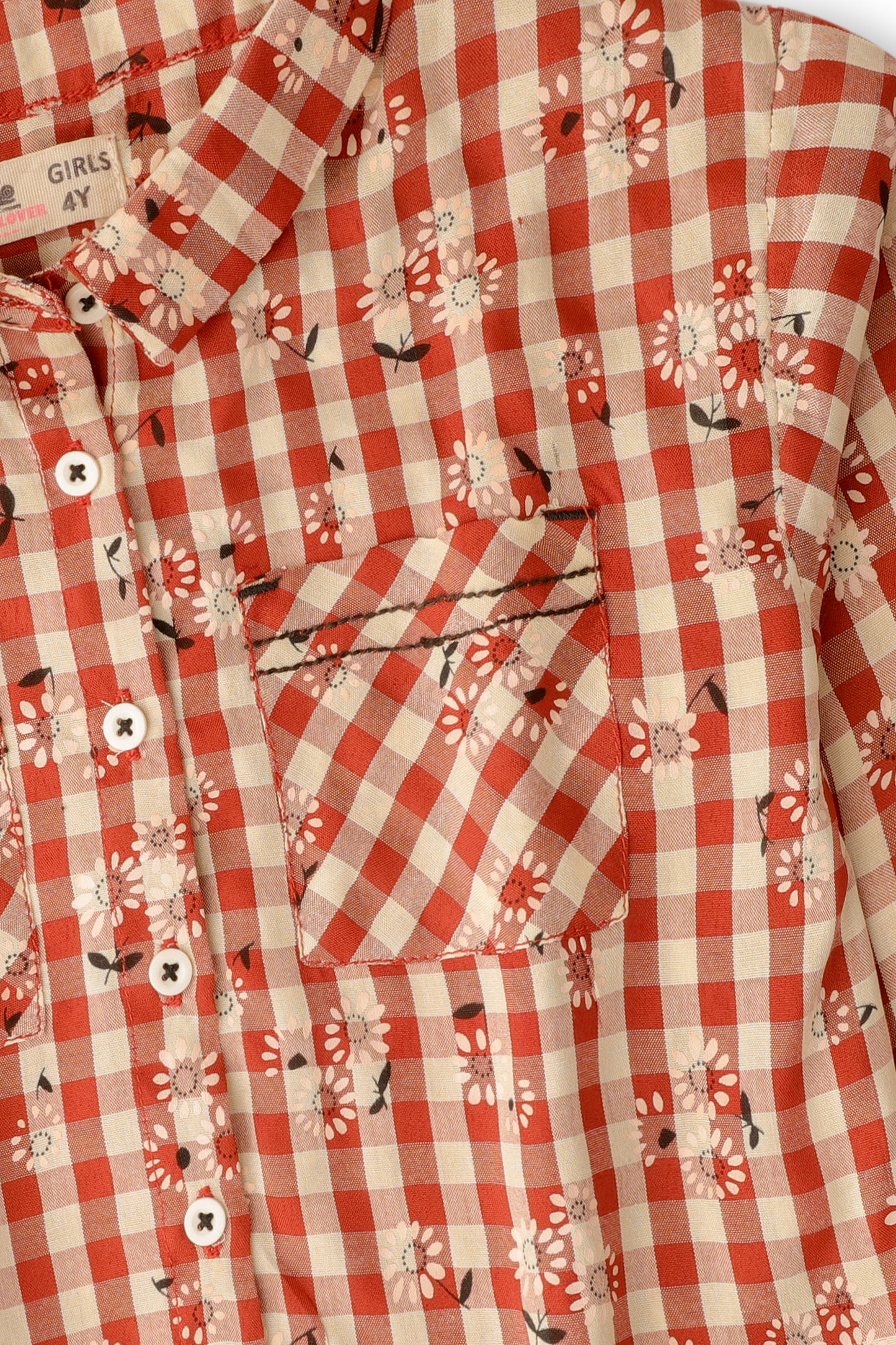 Red & White Checkered Floral Top