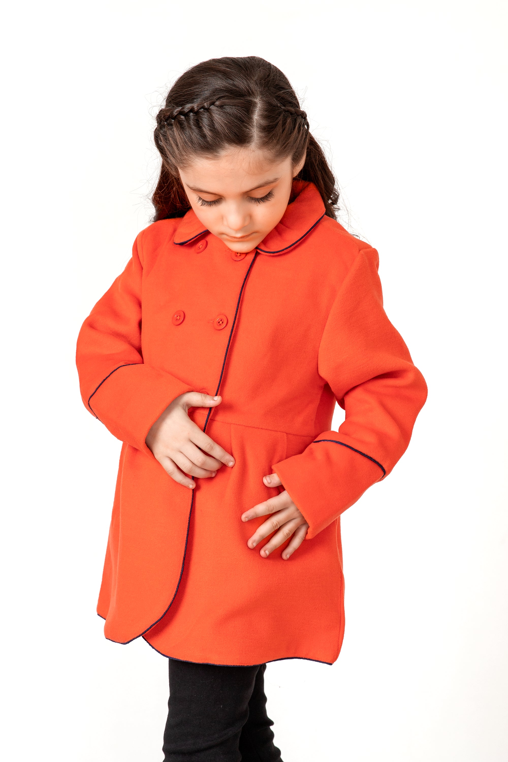 Girls Orange Pea Coat Rollover Kids Company
