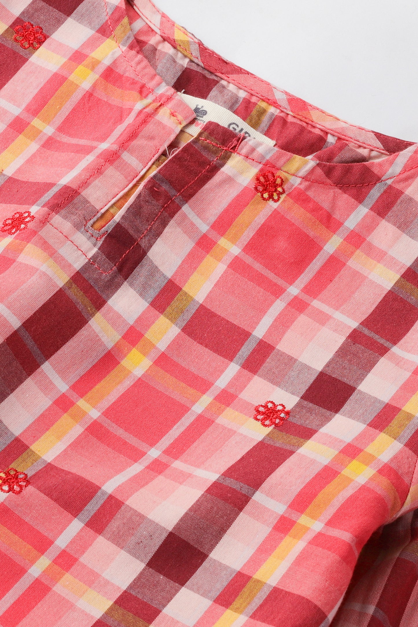 Pink Plaid Embroidered Top