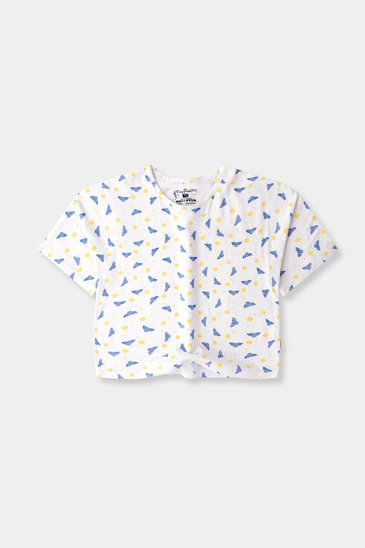 White Rotary Print Boxy Tee