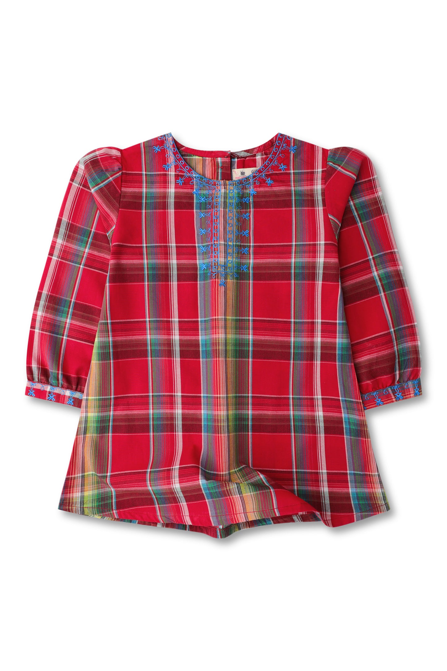Red Plaid Embroidered Top