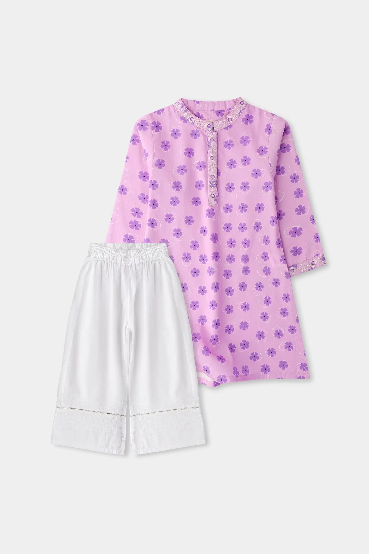 Purple Embroidered Floral Kurta Set