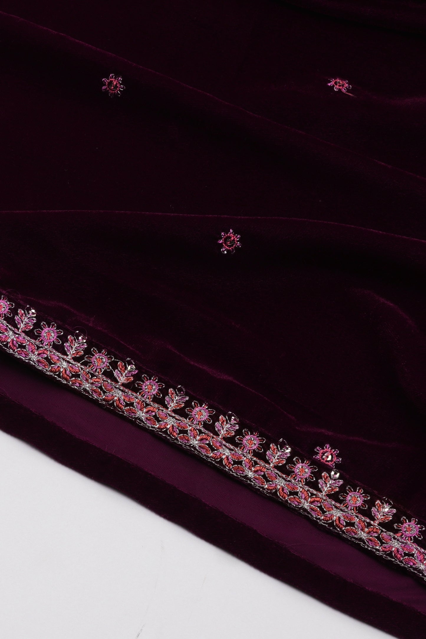 Girls' Royal Velvet Embroidered Kurta Set