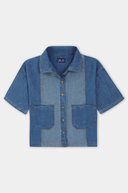 Denim Dual Tone Pocket Top