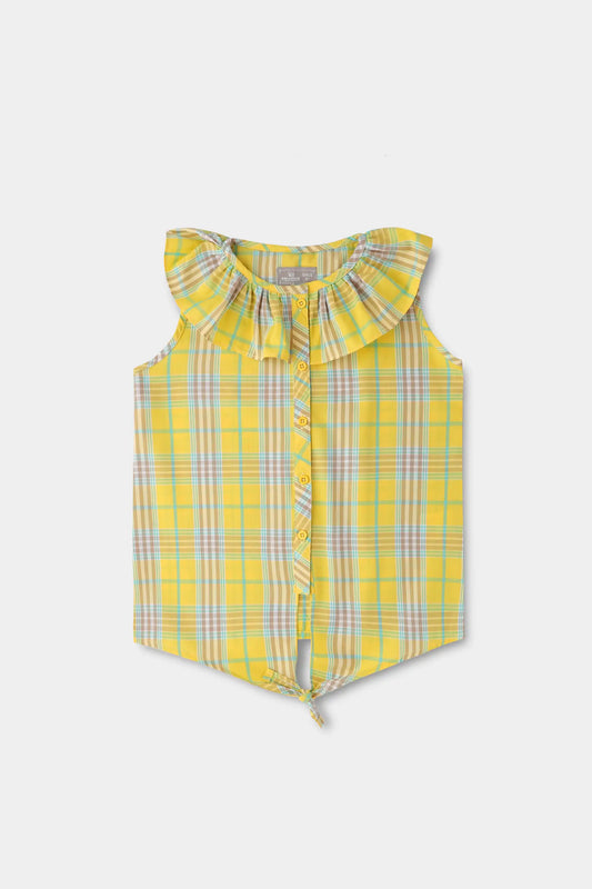 Mustard Plaid Button-Down Top