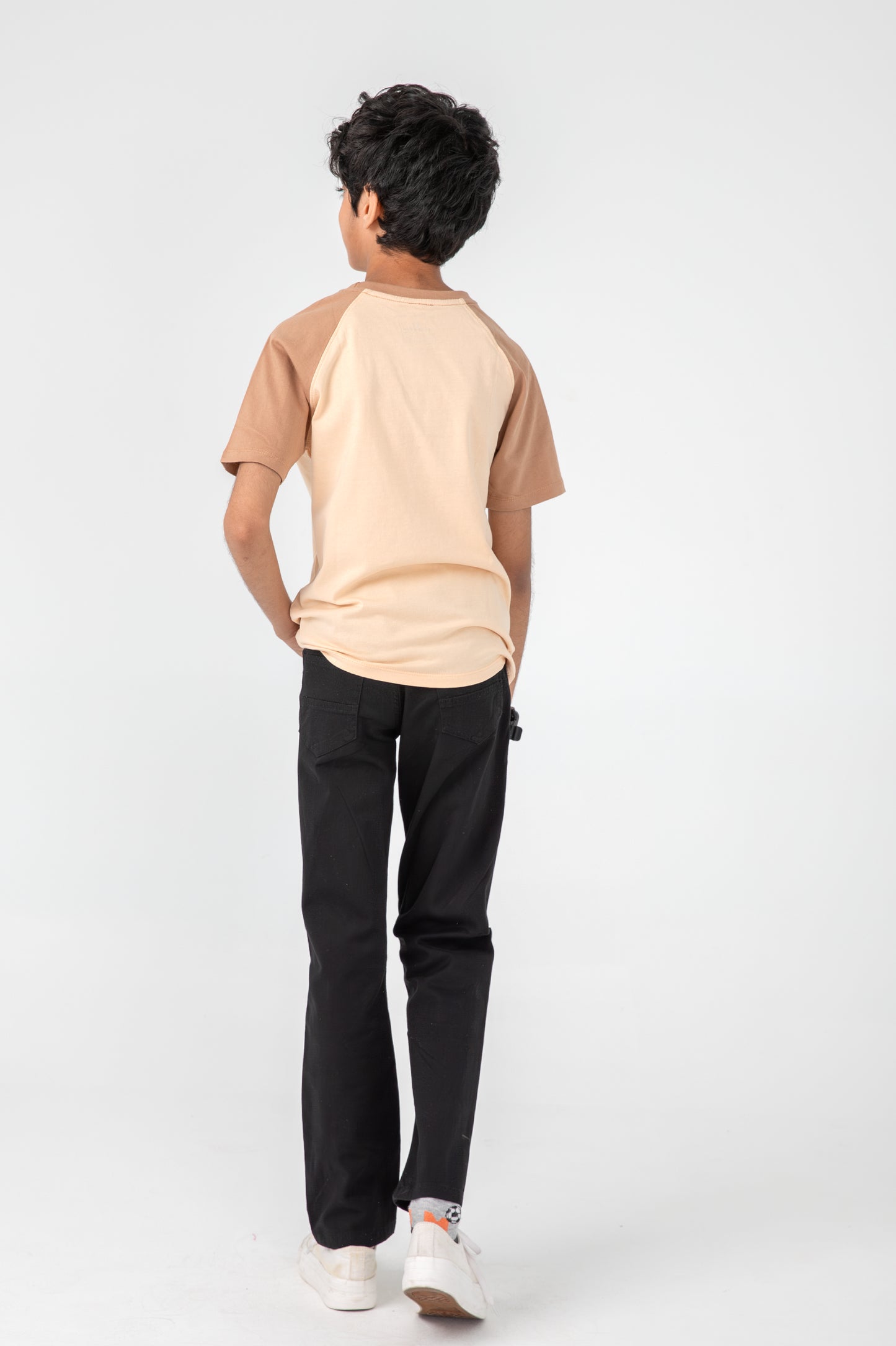 Boys Solid Beige Raglan T-shirt