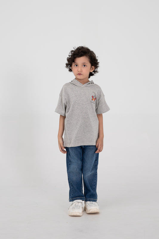 Boys Grey Relaxed Hooded T-shirt
