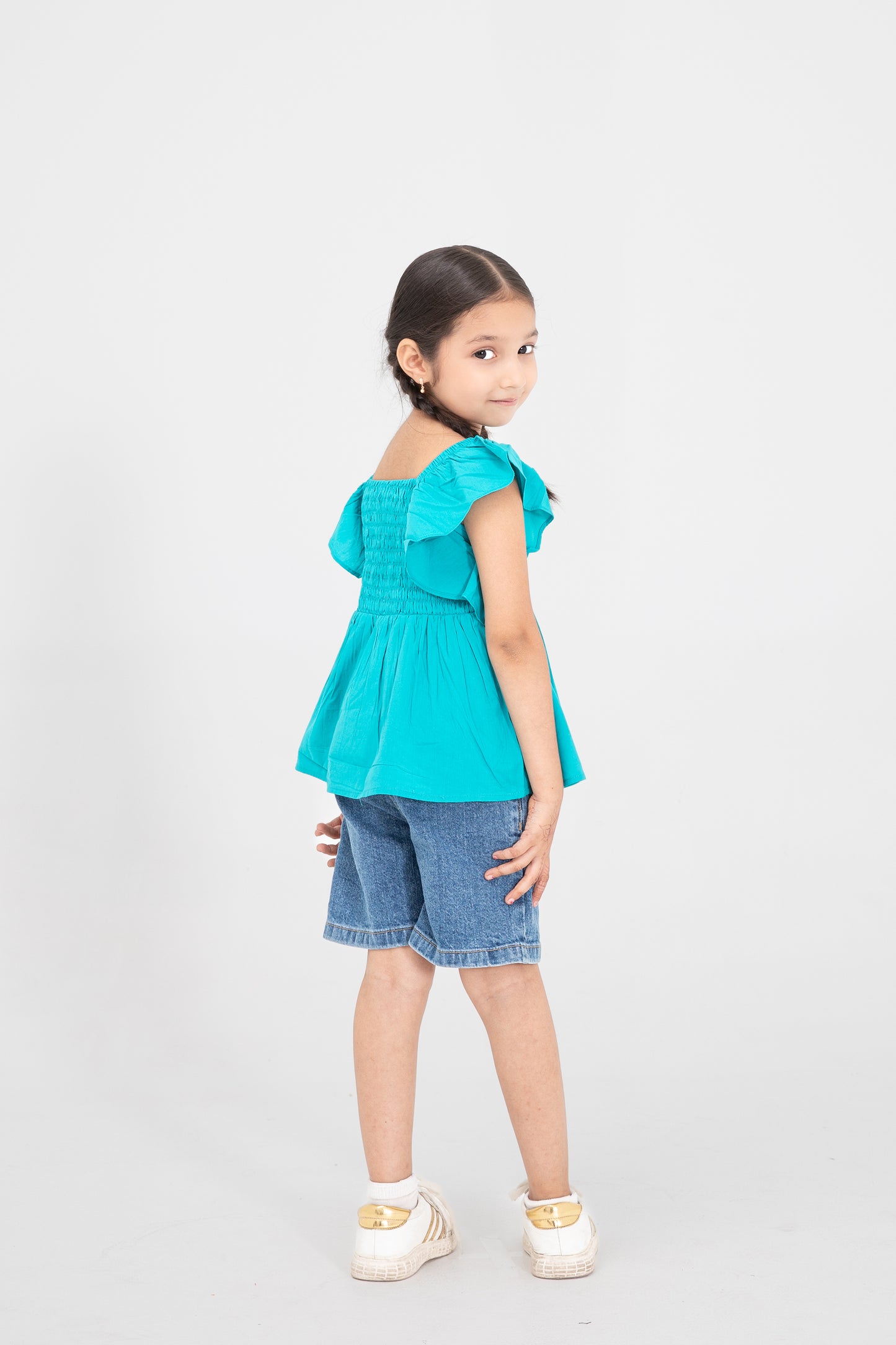 Green Pearl Embellished Smocked Top