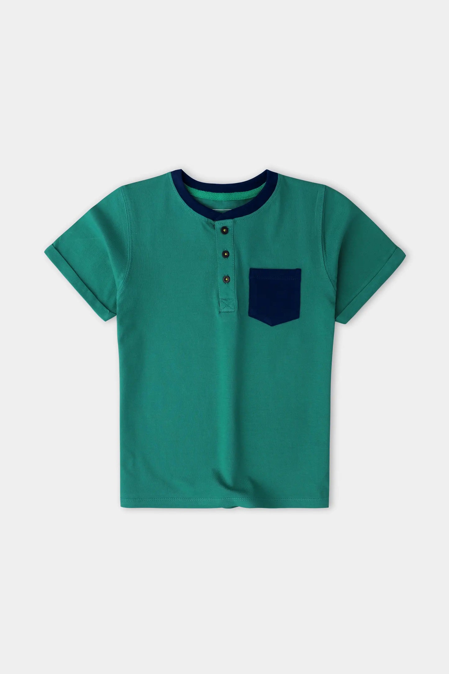 Boys Green Henley Pocket T-shirt