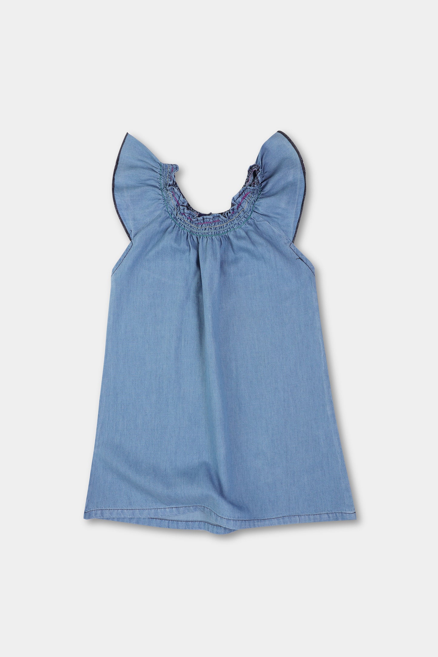 Blue Denim Smocked Top