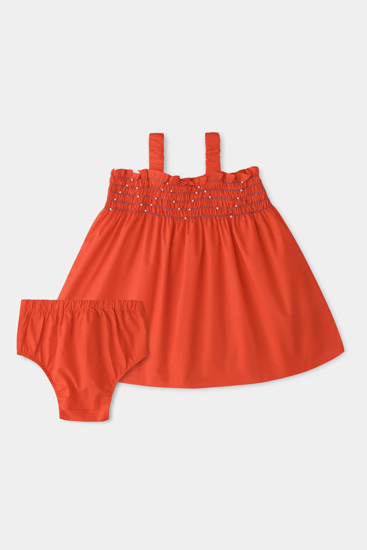 Red Pearl Smocked Dress Set