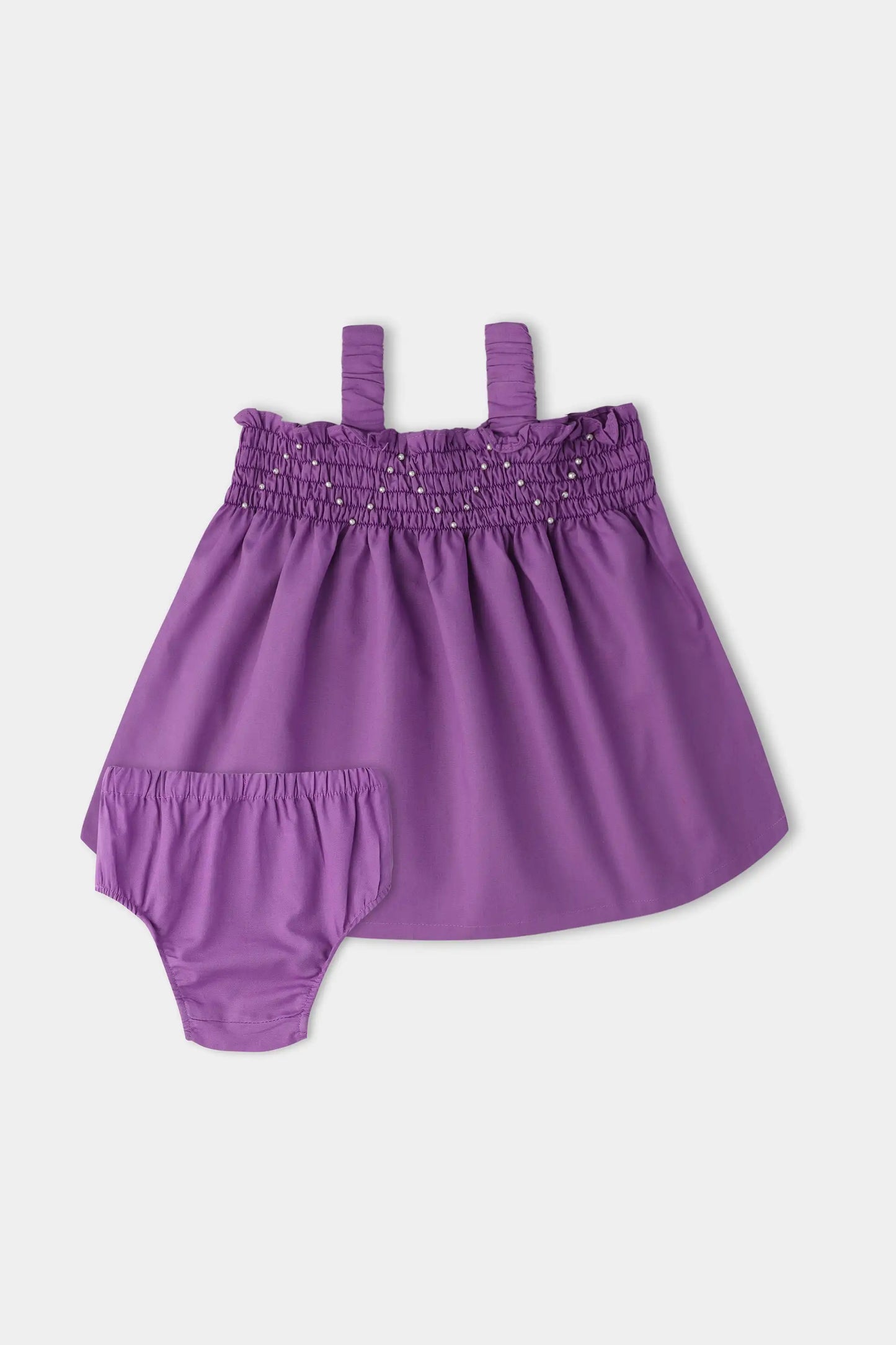 Purple Pearl Smocked Dress Set