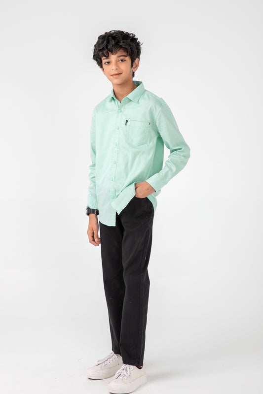 Boys Solid Green Chambrey Shirt