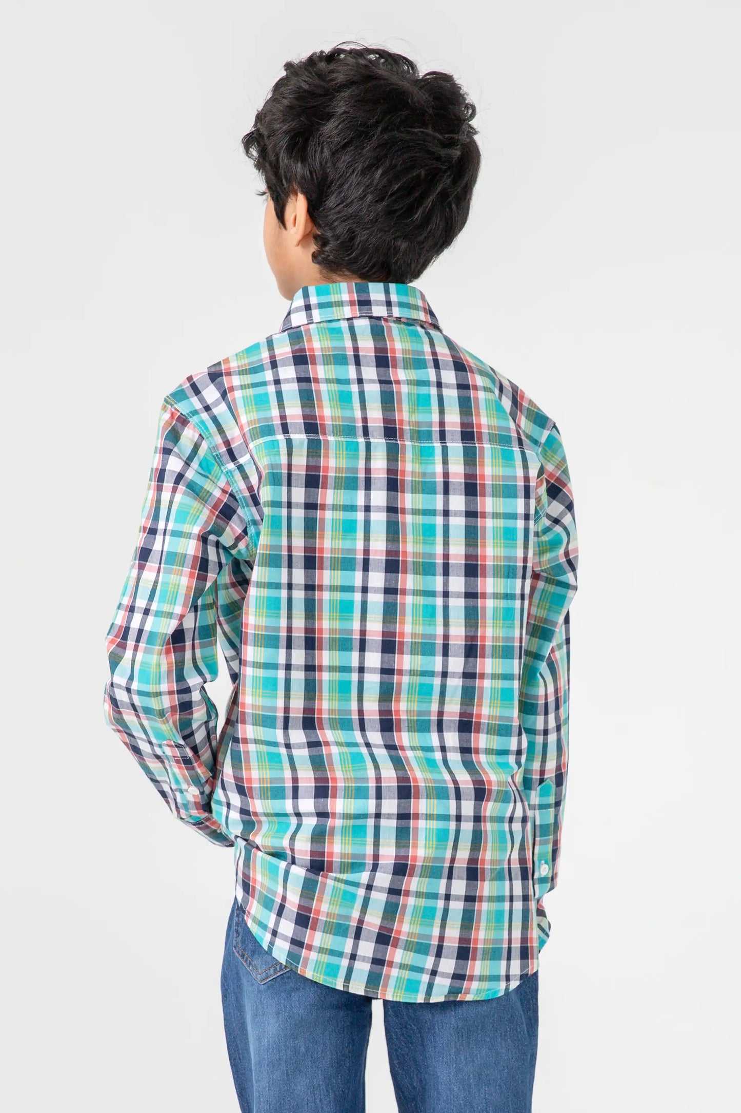 Boys Ferozi Checkered Cotton Shirt