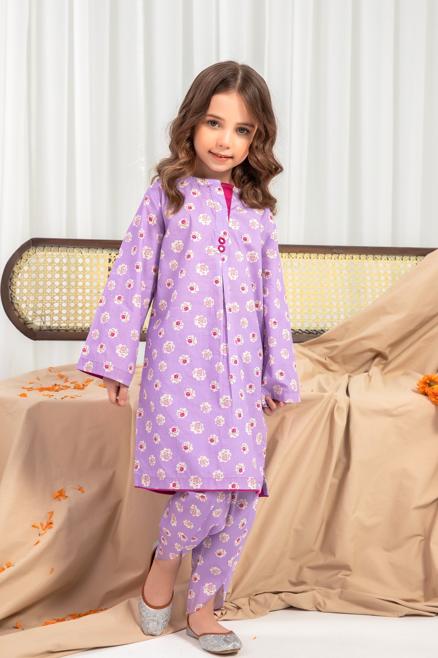 Lavander Printed Kurta Shalwar Set - 2pc