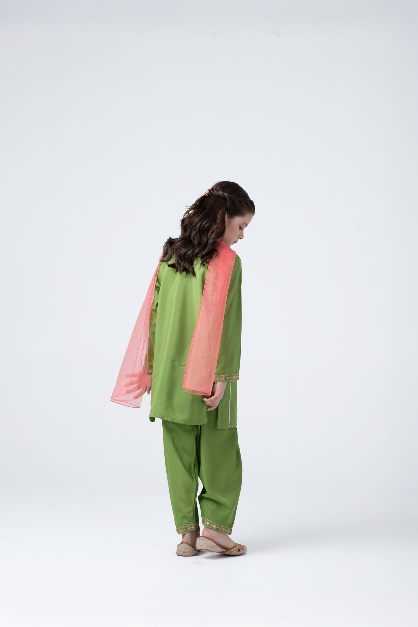 Green Festive Kurta Shalwar Set - 3pc