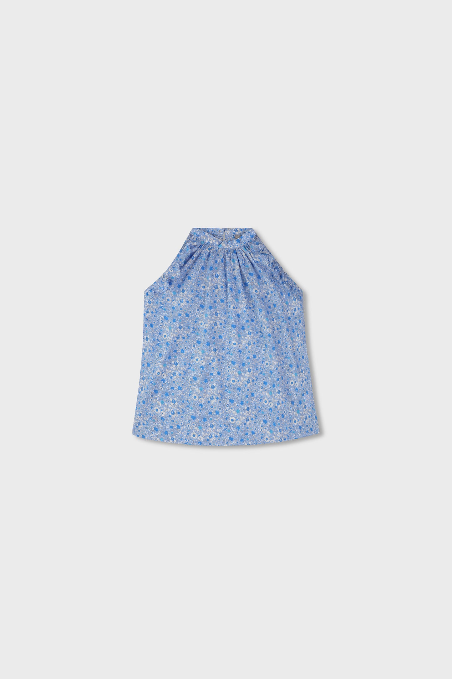 Blue Floral Printed Ruffle Top