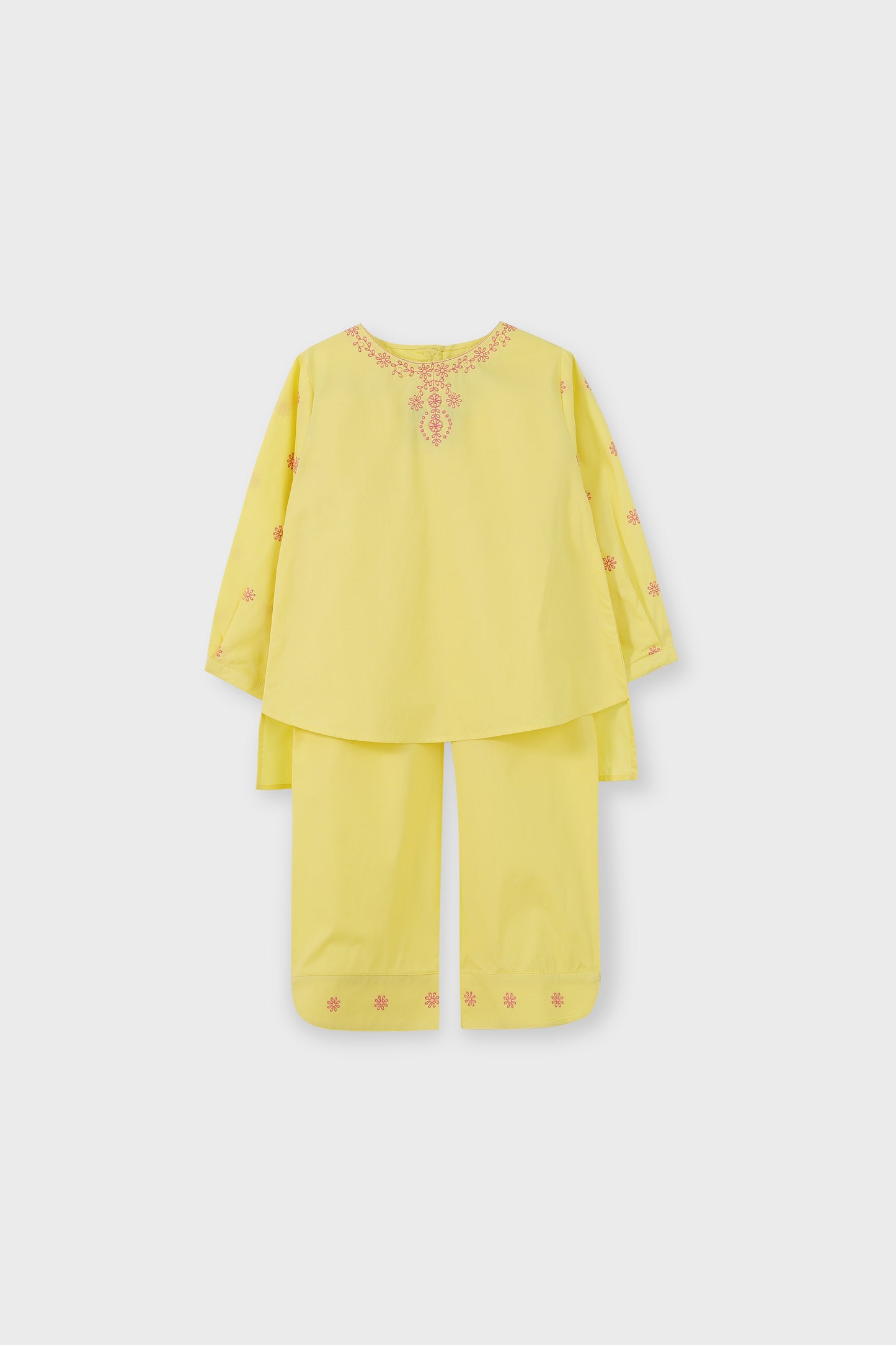 Yellow Emboidered Cotton Co-ord Set