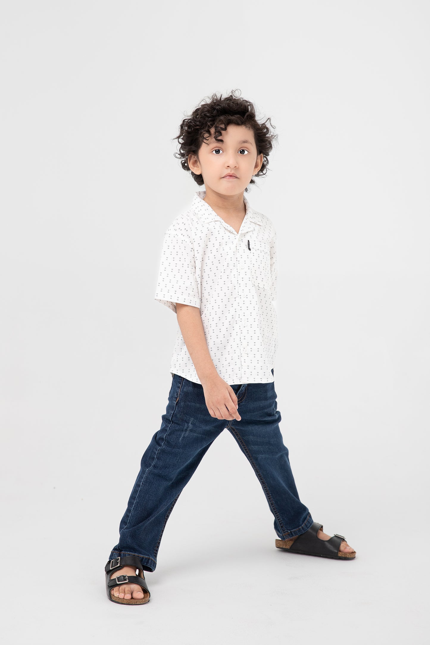 Boys White Crisp Printed Shirt