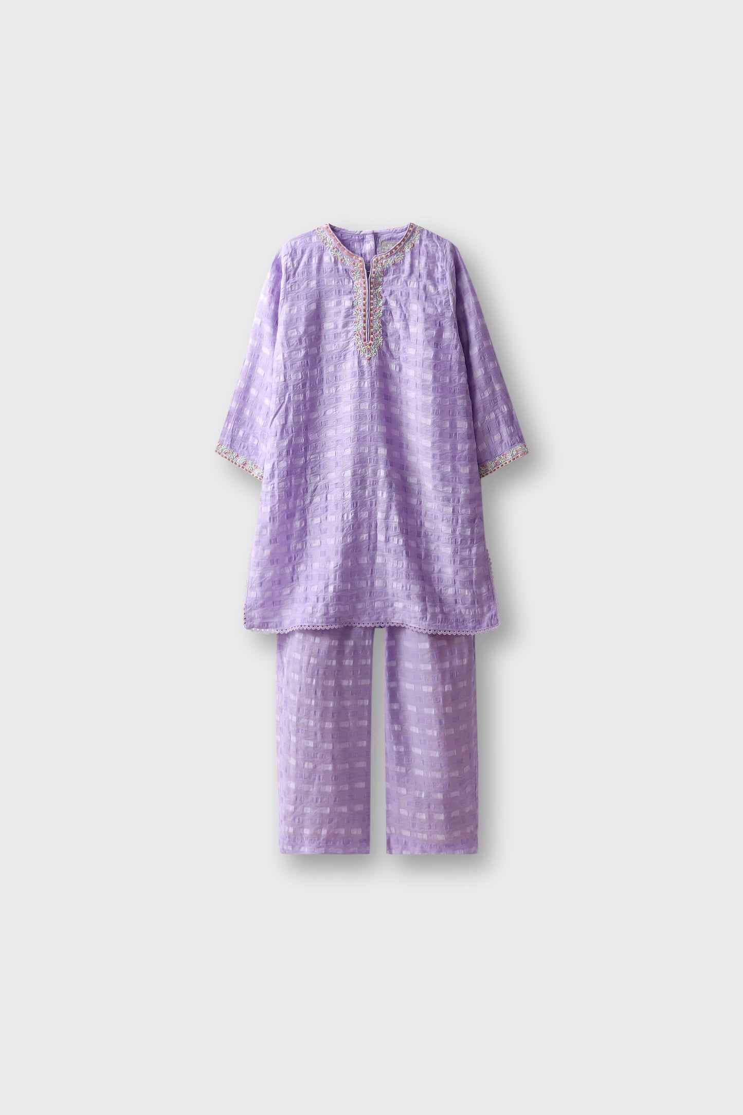 Lilac Embroidered Kurta Set - 2pc