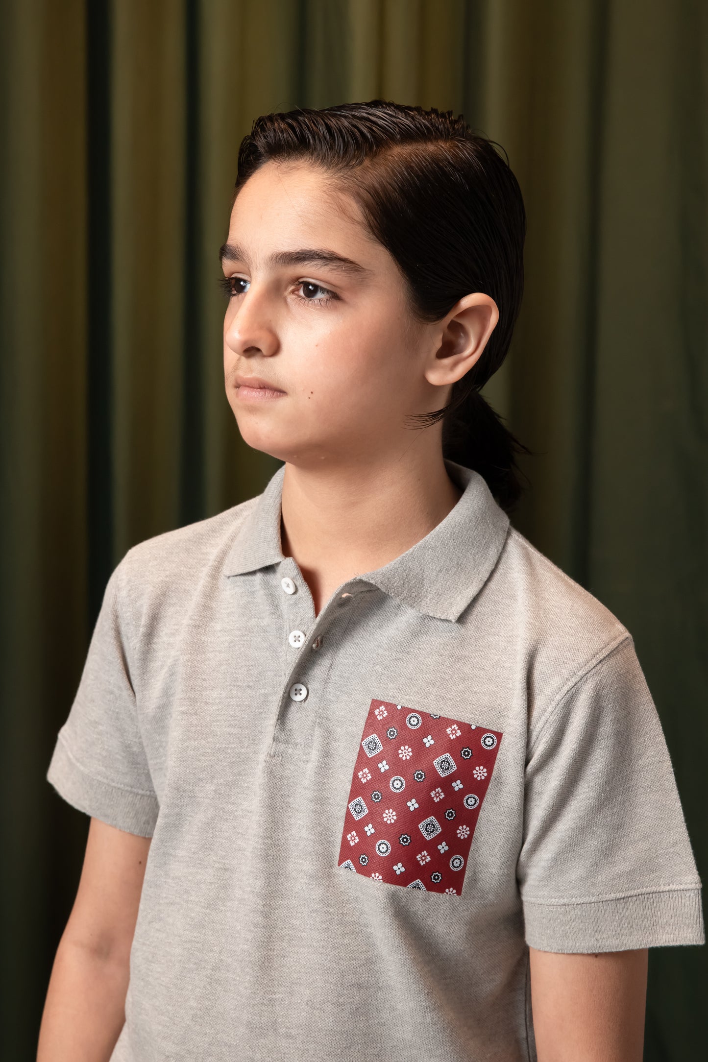 Grey Ajrak Boys Polo