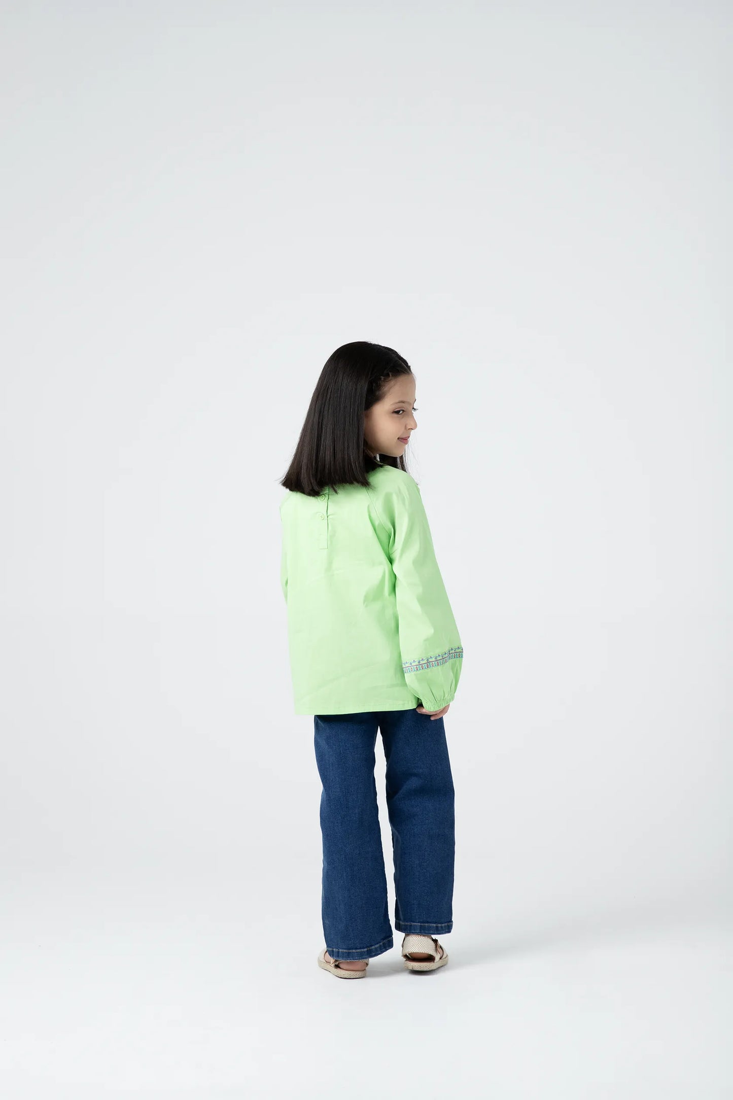Green Embroidered Gathered Top
