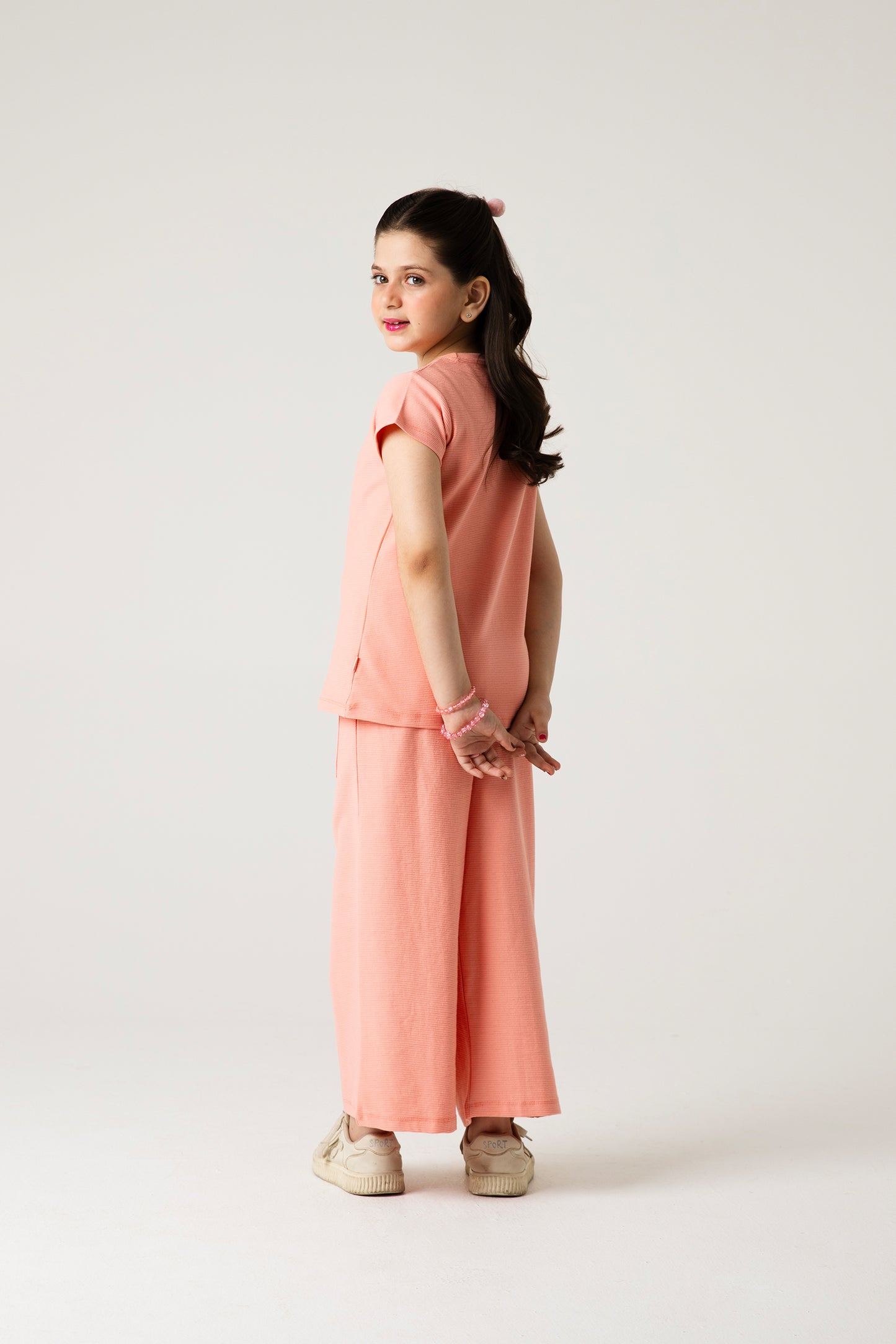 Girls Peach Happy Vibes Co-ord Set