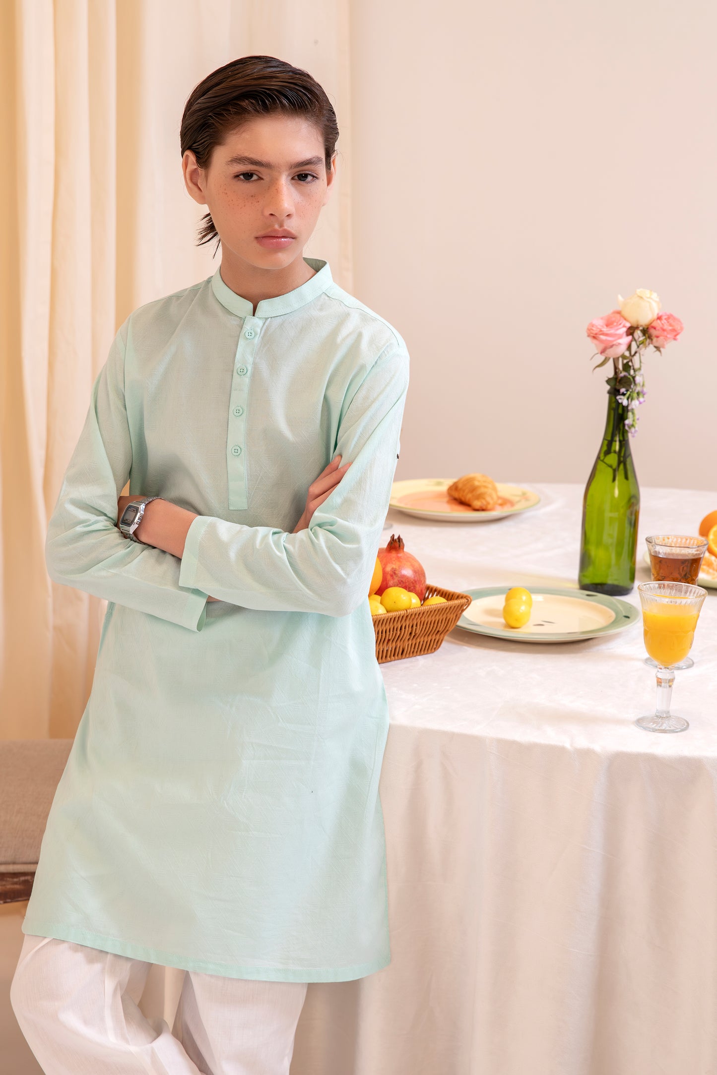 Boys Ice Blue Cotton Kurta