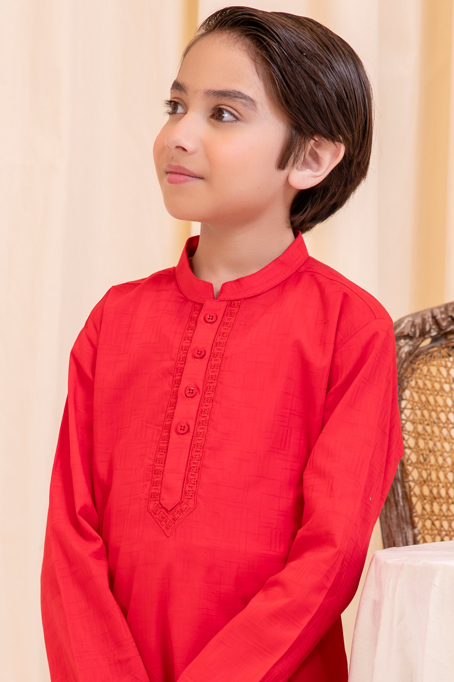 Boys Red Embroidered Cotton Kurta