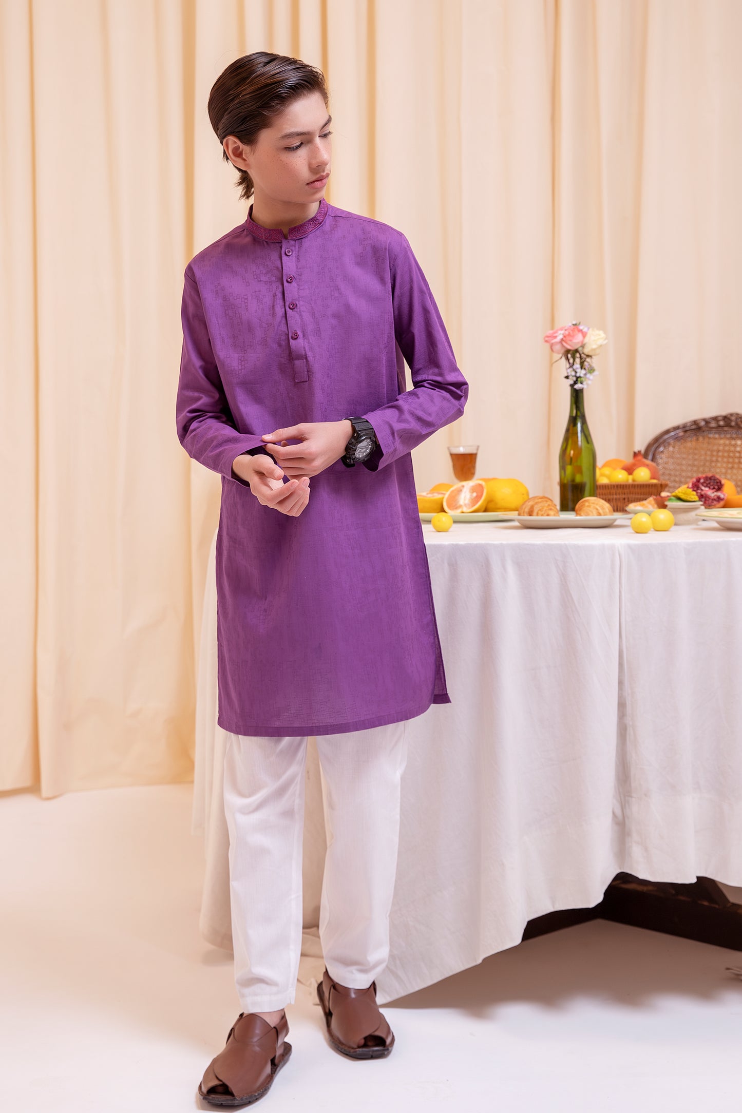Boys Purple Cotton Kurta