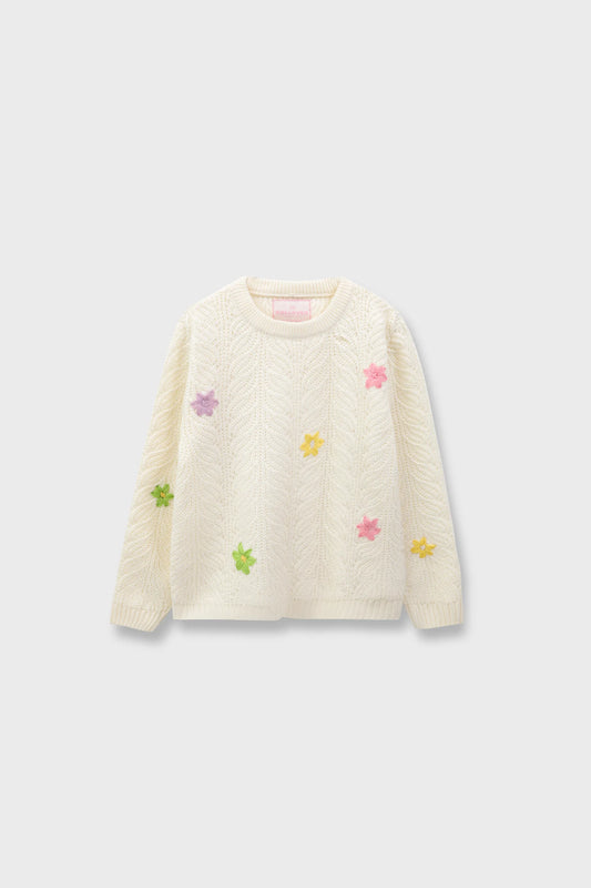 Creamy Floral Girls Sweater