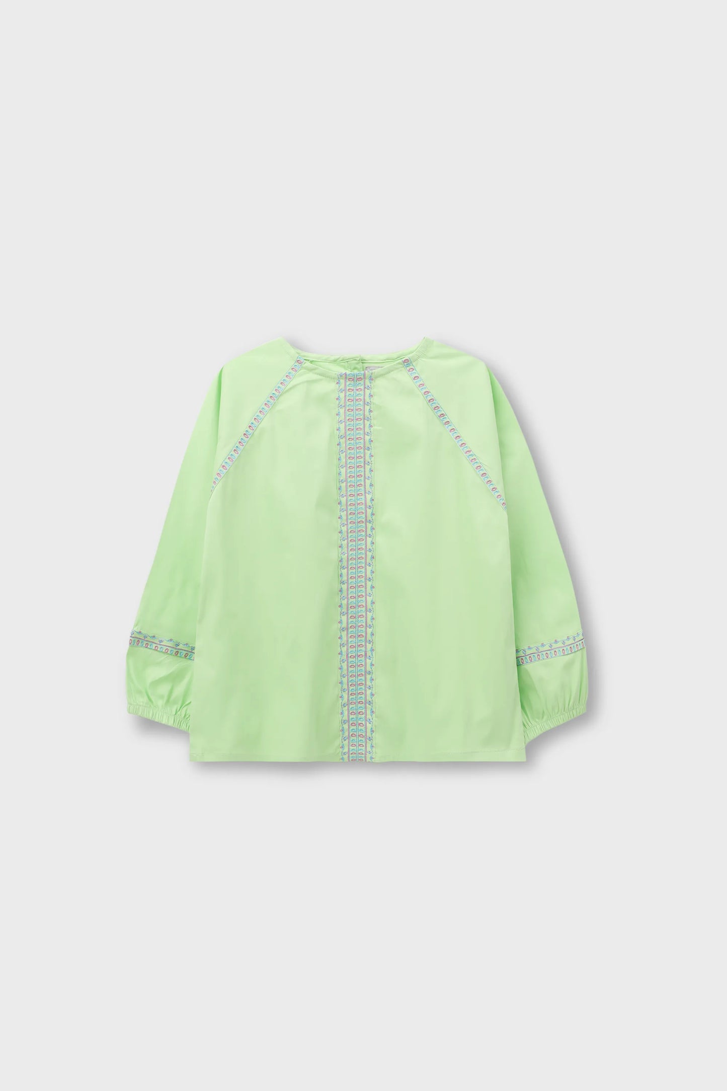 Green Embroidered Gathered Top