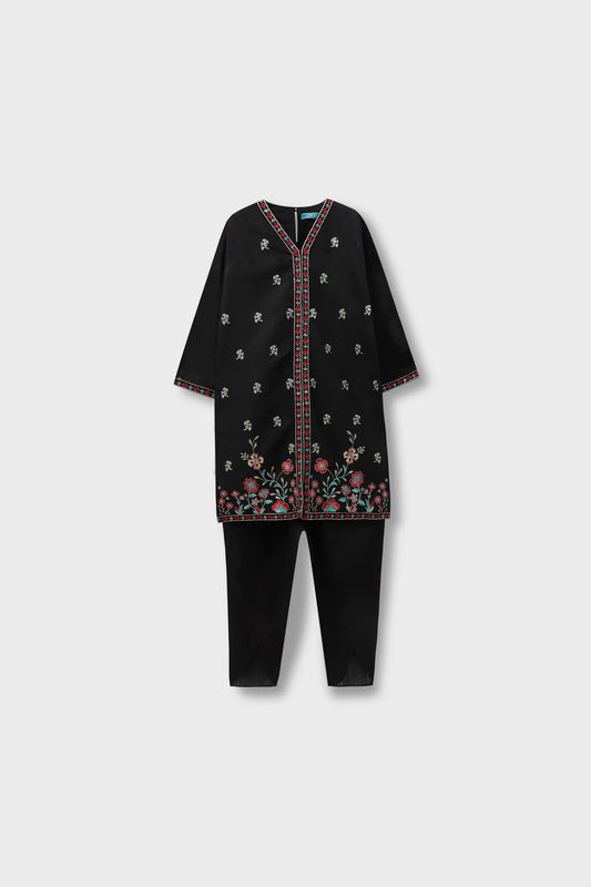 Black Embroidered Festive Kurta Set