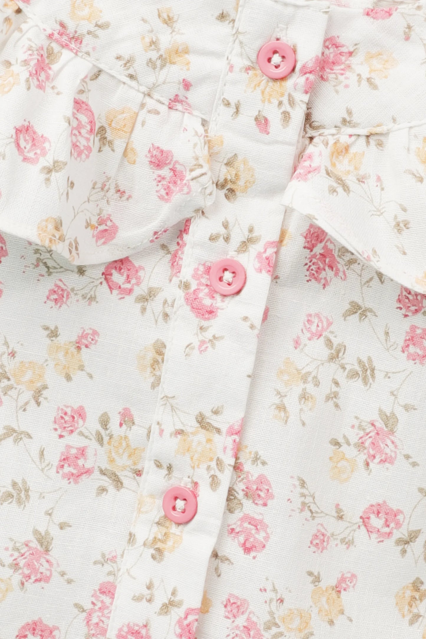 White Cotton Floral Button Top