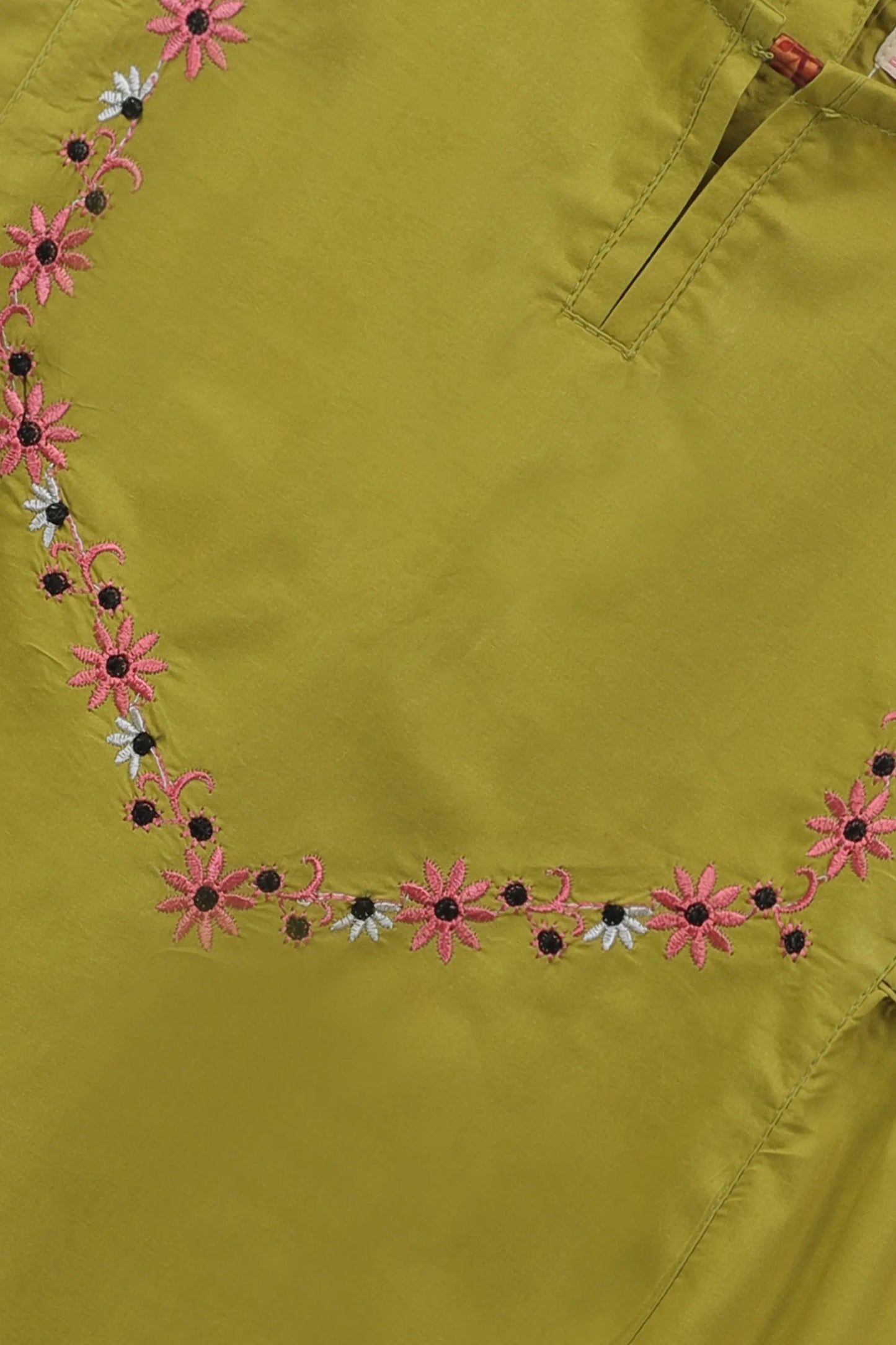 Olive Ethnic Embroidered Cotton Top