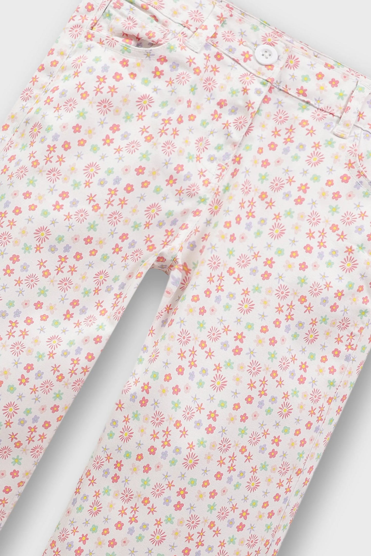 Girls White Floral Twill Wide Pants