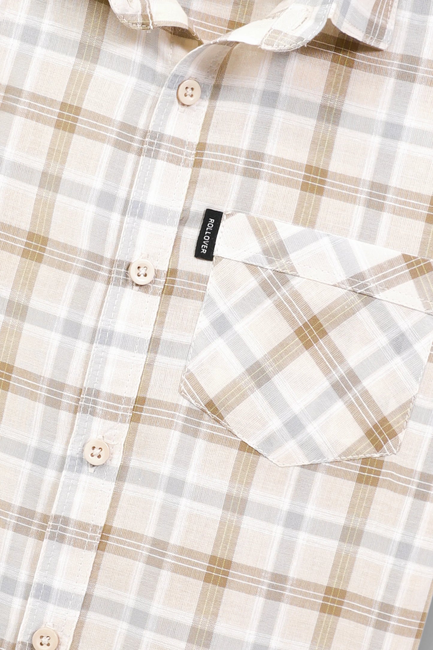 Boys Off-white Cotton Plaid Shirt