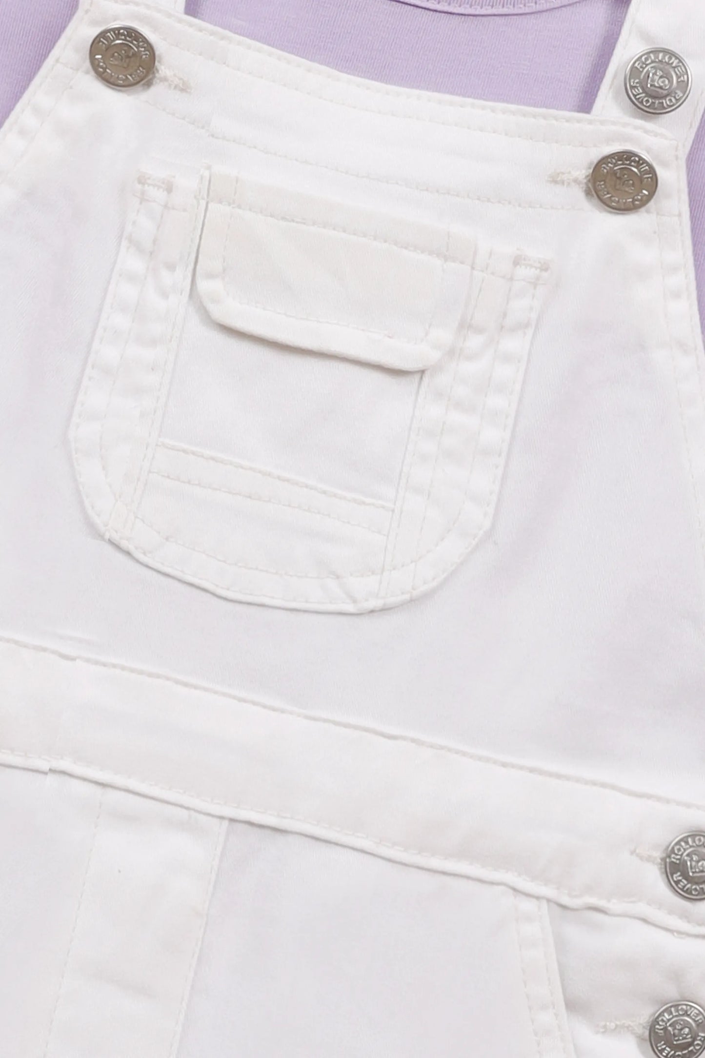 Girls Lilac and White Dungaree Set