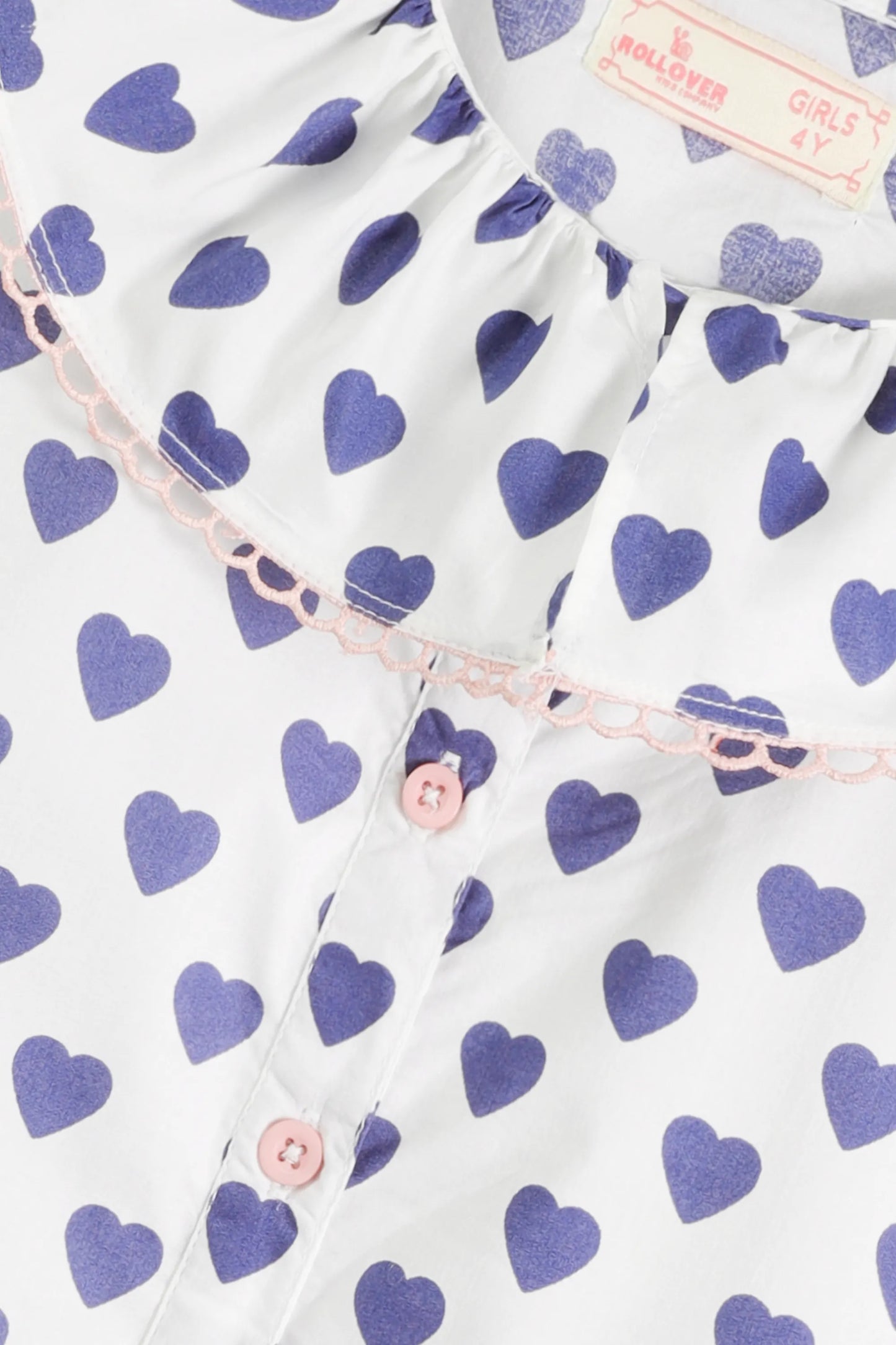 White Heart Printed Button Top