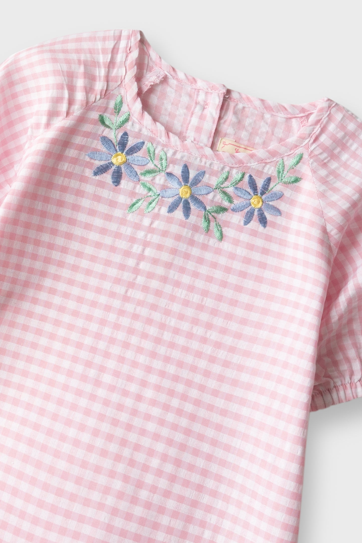 Pink Checkered Embroidered Top