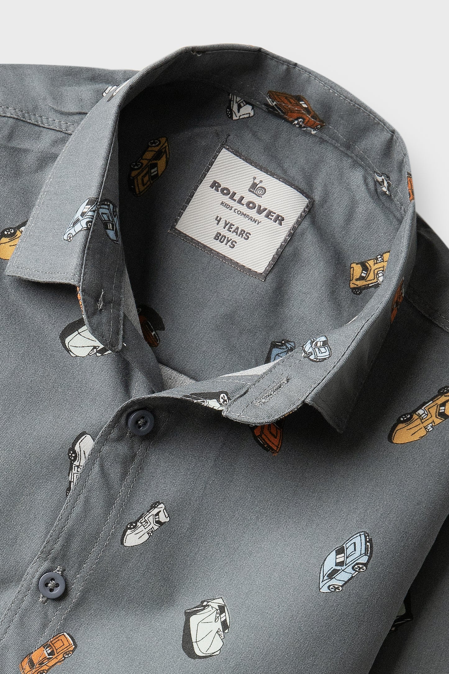 Boys Grey Cotton Vehicle Printed Shirt