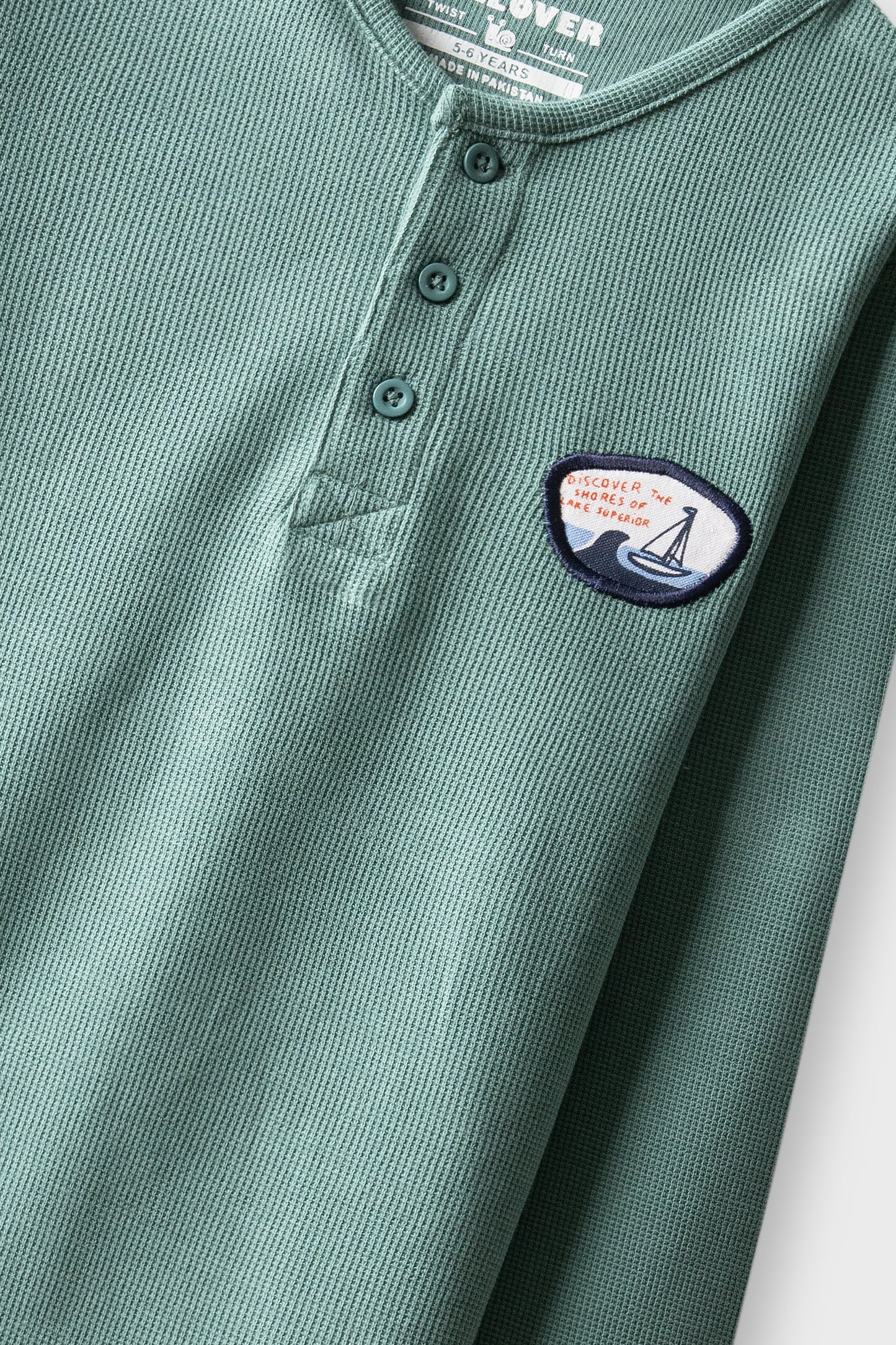 Boys Green Henley Waffle Co-ord Set