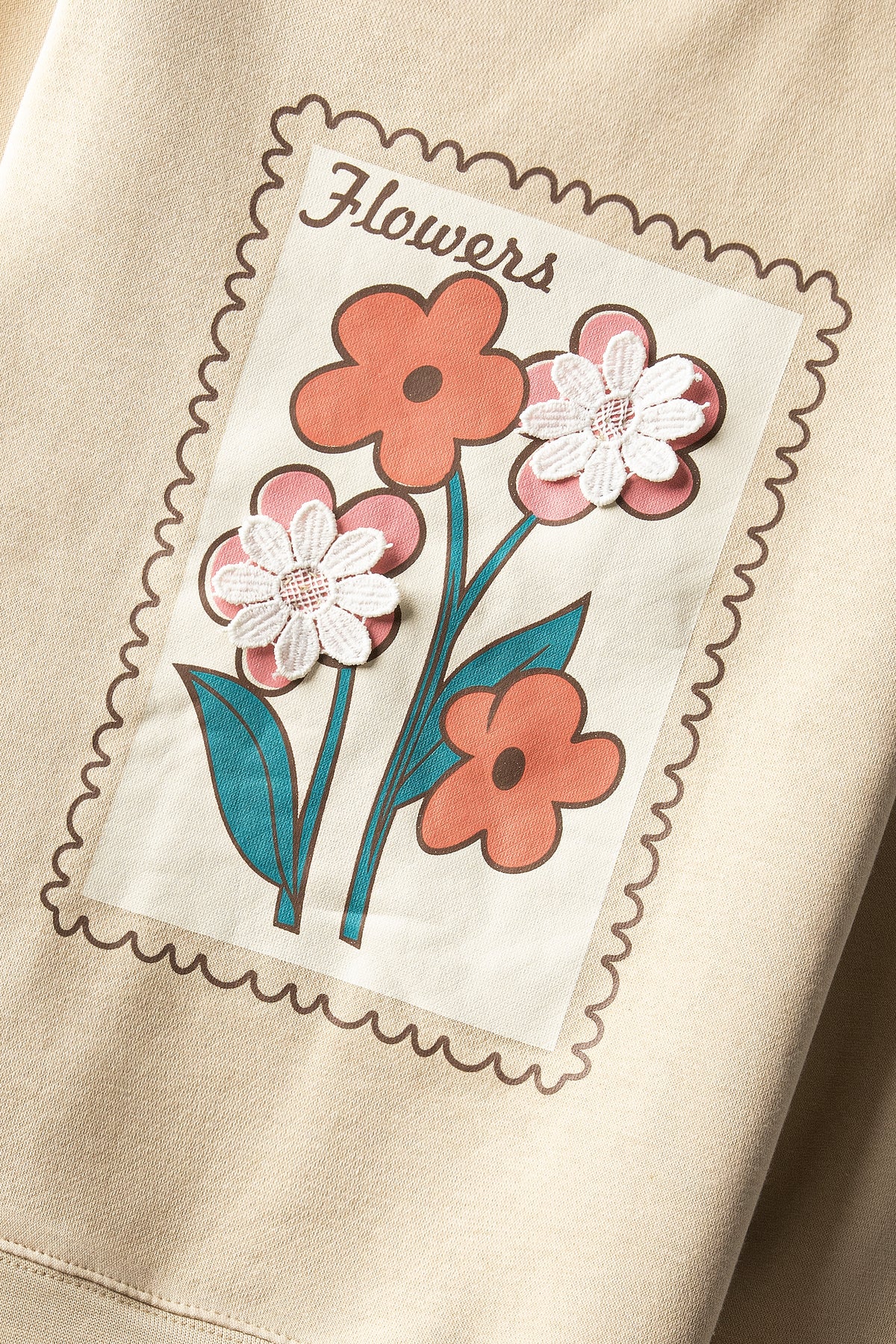 Girls Floral Frame Beige Sweatshirt