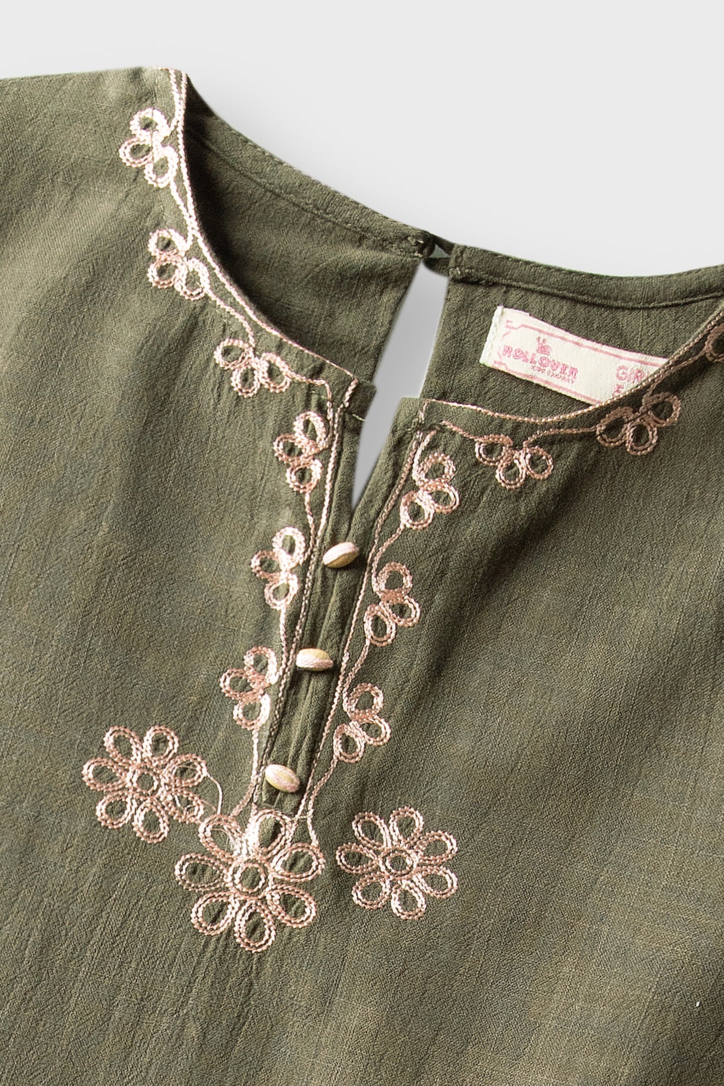 Olive Embroidered Irish Cotton Top