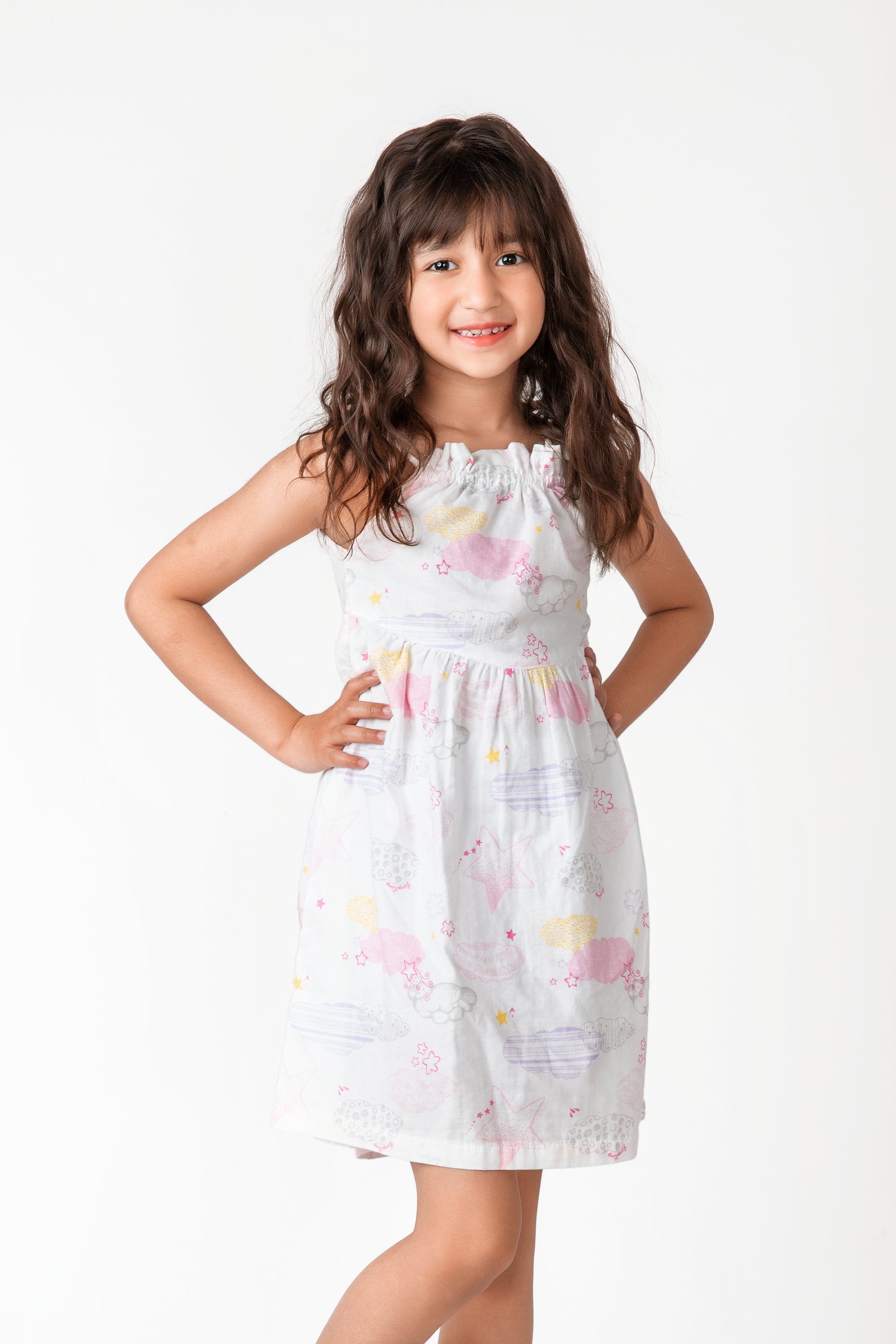 Clouds & Stars Printed Frock for Girls