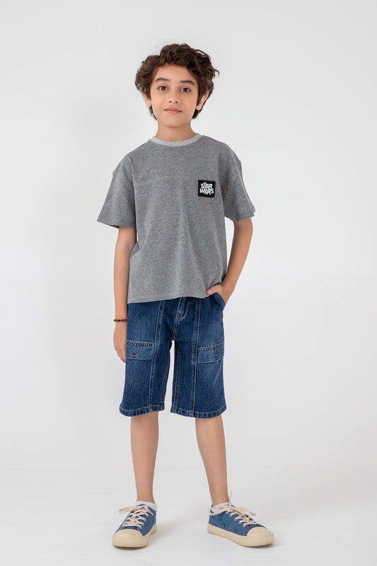 Boys Solid Grey Oversized T-shirt